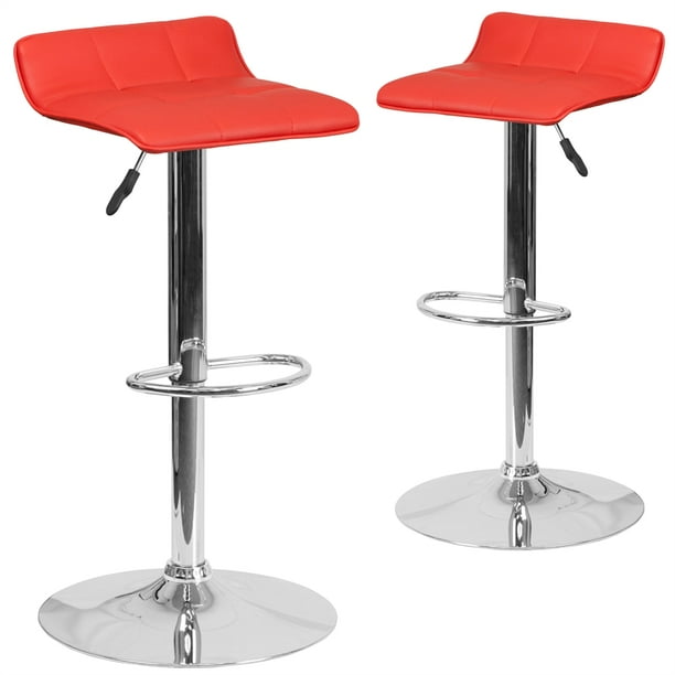 Contemporary Red Vinyl Adjustable Height Barstool With Chrome Base